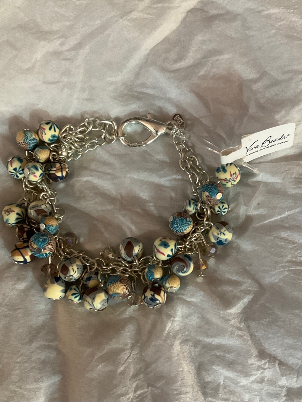 VIVA BEADS Blue Floral Multi-Bead Charm Bracelet ARGYLE 
Handmade Beads